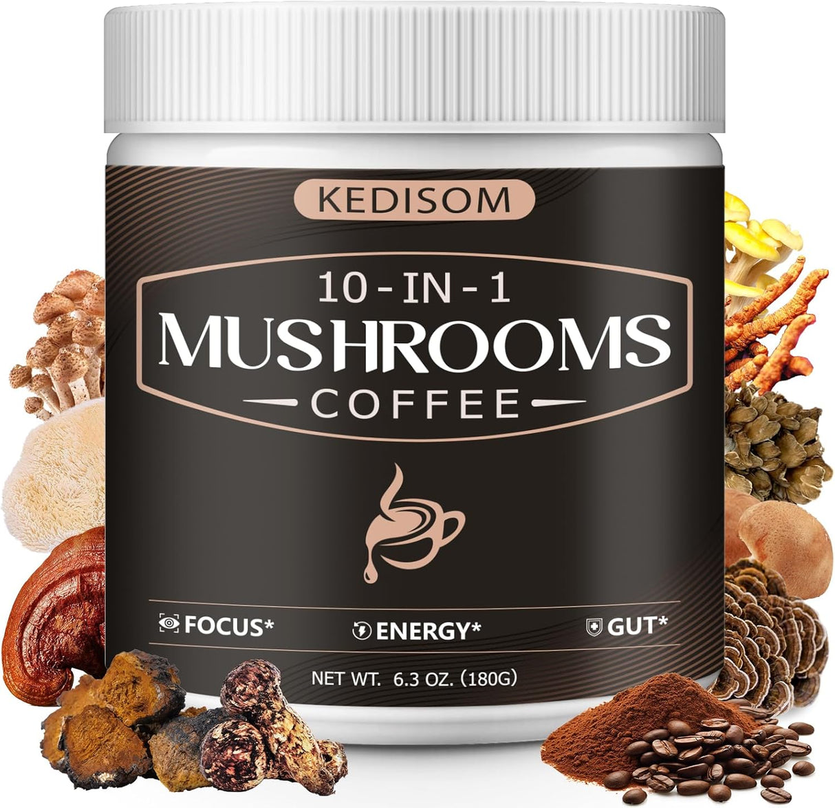Café Instantáneo de Setas 10 en 1, Energía y Enfoque, 180g