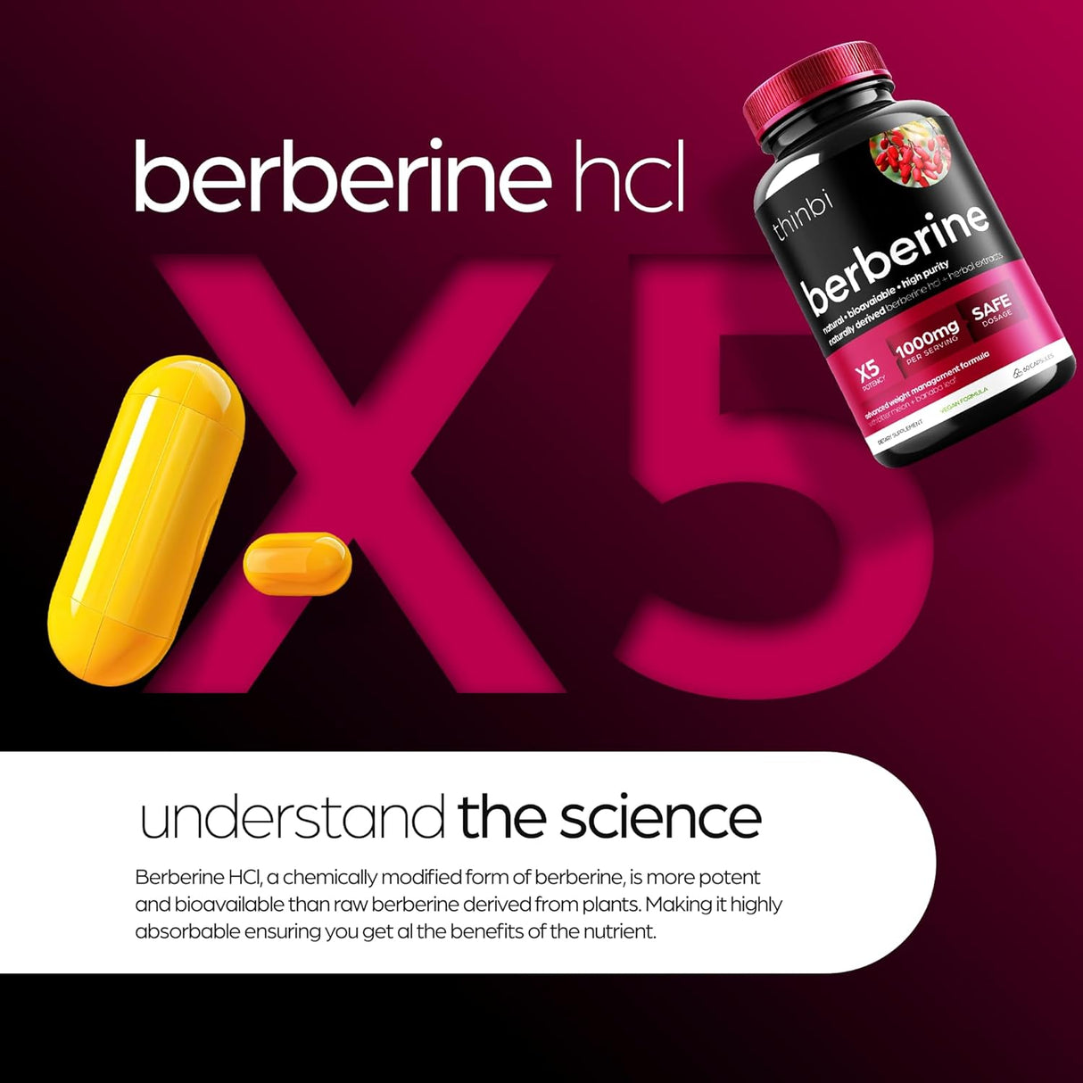 Suplemento de berberina de 1000 mg Potentes cápsulas
