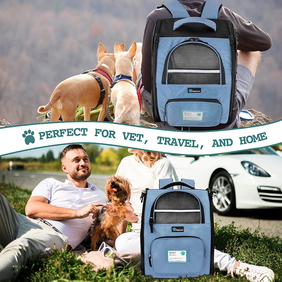 Mochila de lujo para gatos y viajes senderismo azul