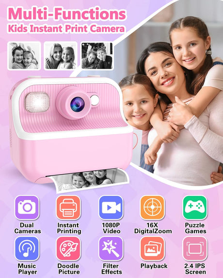 Cámara Instantánea para Niños, 1080P, Incluye Papel y Tarjeta