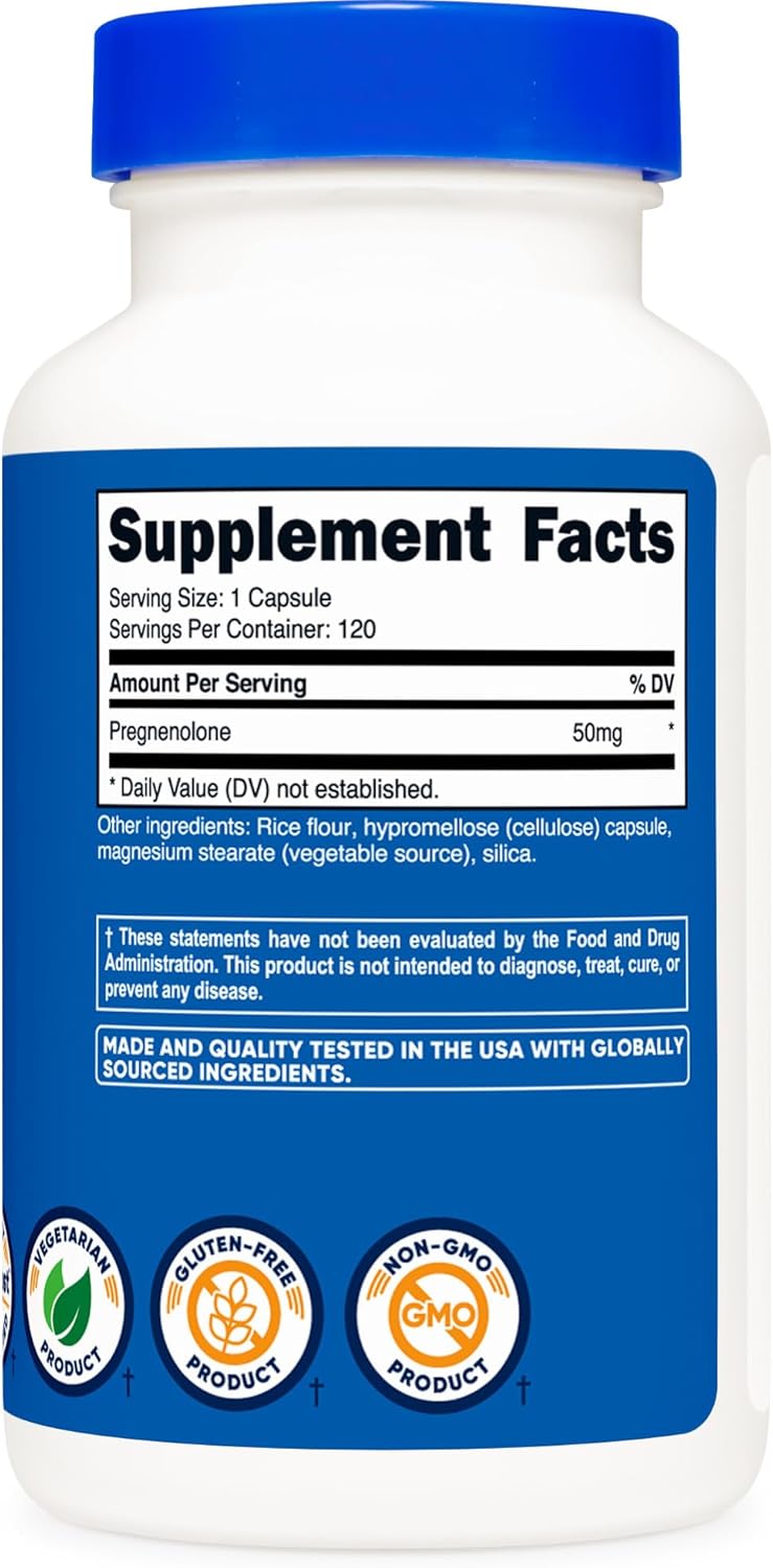 Nutricost Pregnenolona 50mg, 120 Cápsulas, No GMO, Veganas