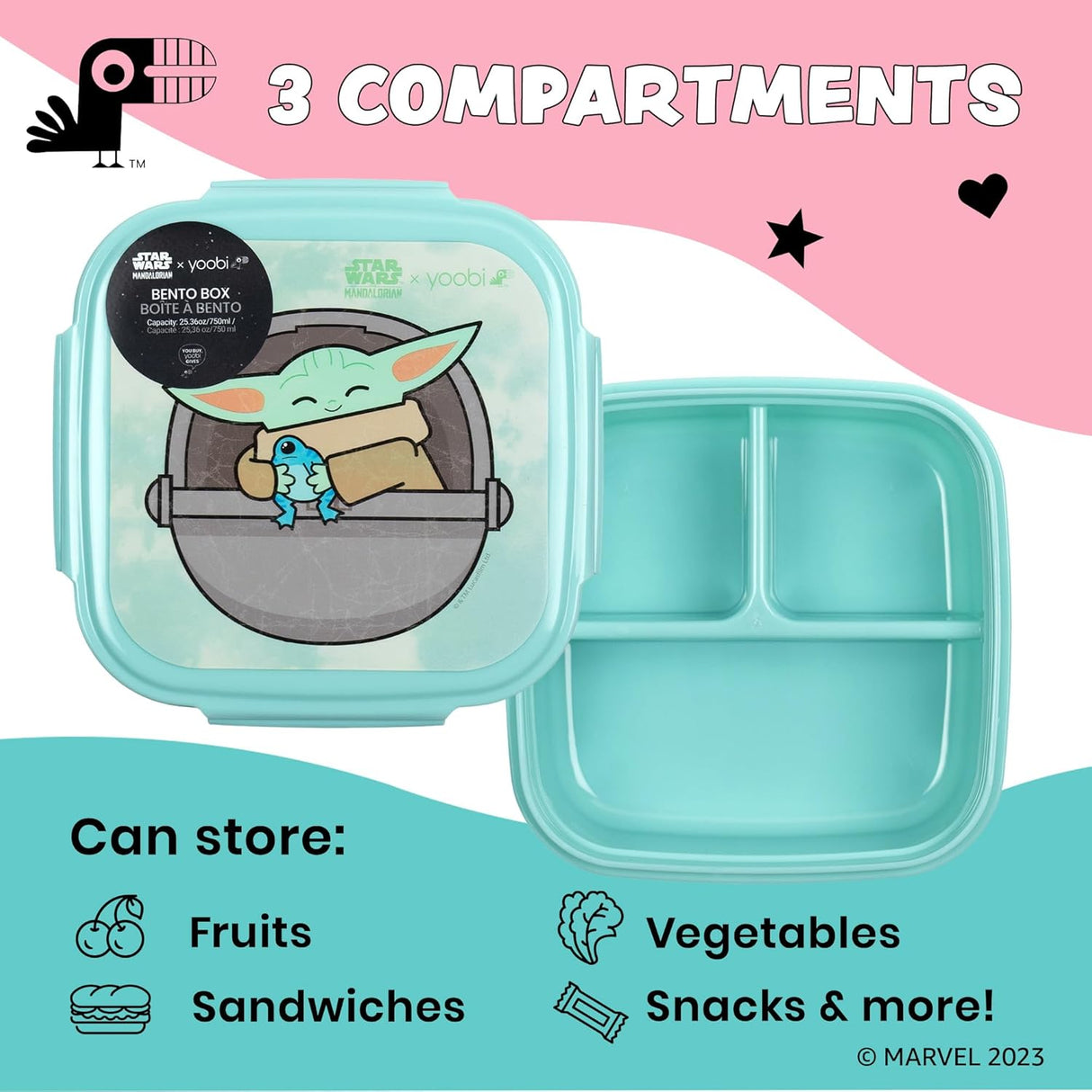 Lonchera Bento Grogu de 3 compartimentos con Ice Pack