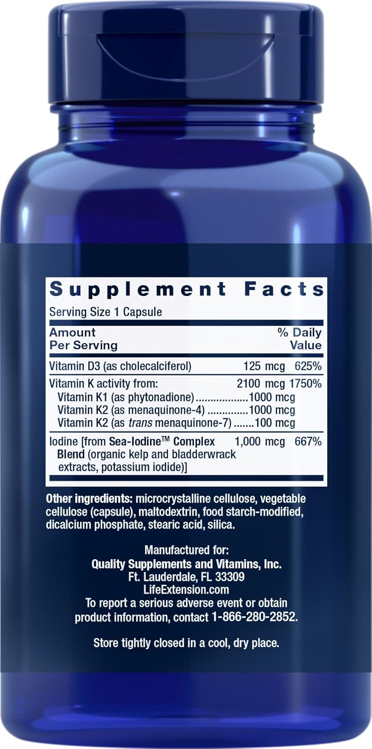 Vitaminas D y K con yodo marino, 90 cápsulas Life Extension