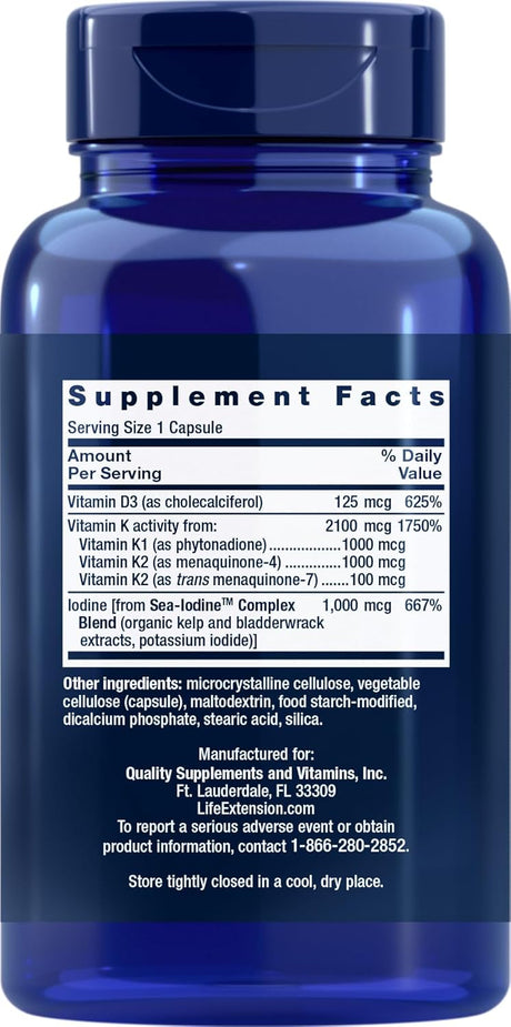 Vitaminas D y K con yodo marino, 90 cápsulas Life Extension
