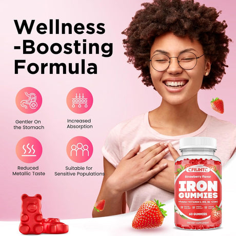 Gummies de Hierro para Mujeres y Hombres - Suplemento Vegano 60ct