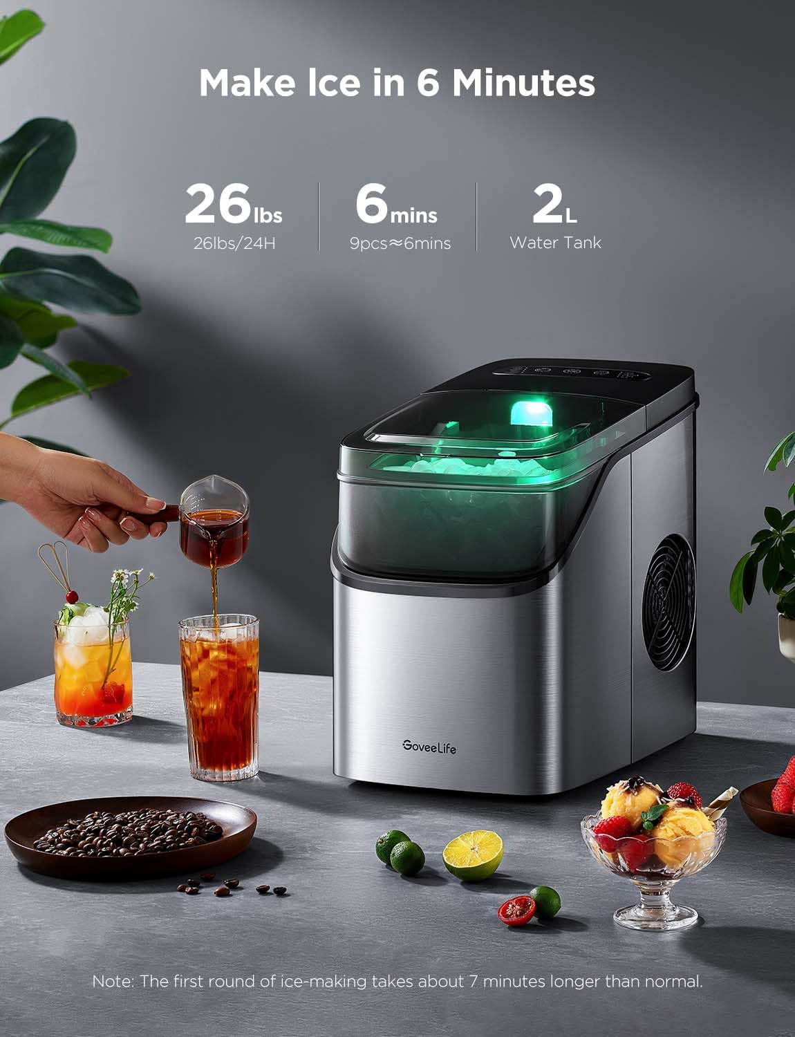 Máquina de Hielo GoveeLife, 26lbs/24Hrs, Control por Voz