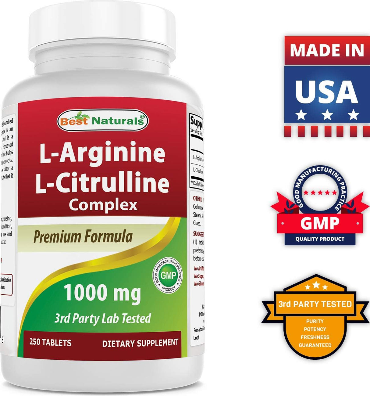 Tabletas complejas L-arginina L-citrulina 250 unidades
