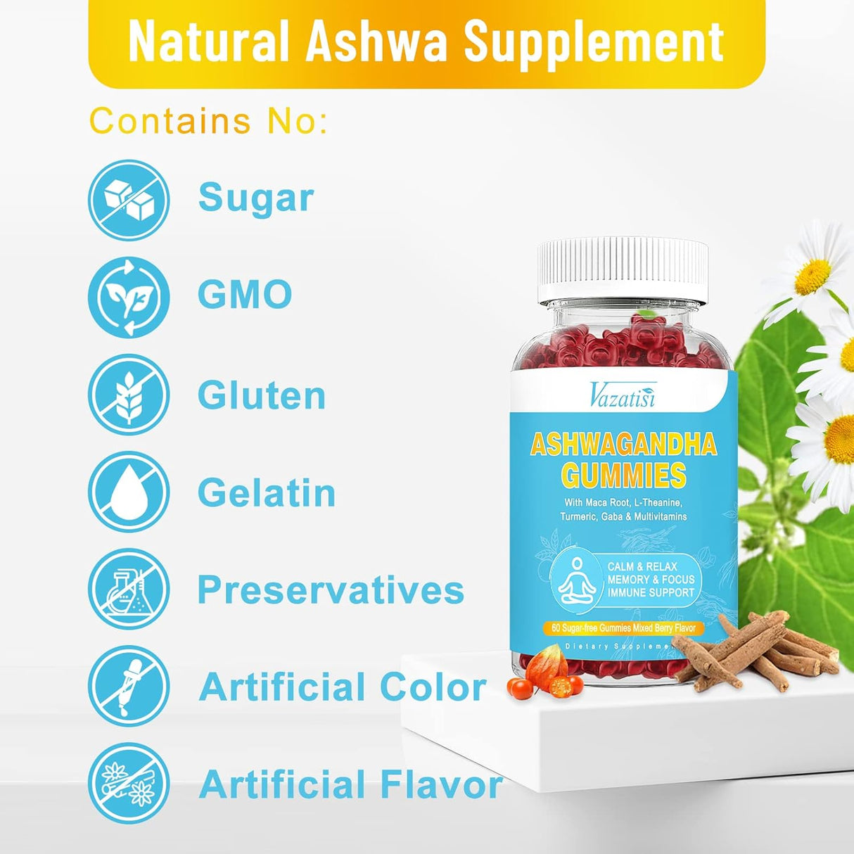 Suplemento Gomitas de Ashwagandha sin azúcar  raíz de maca