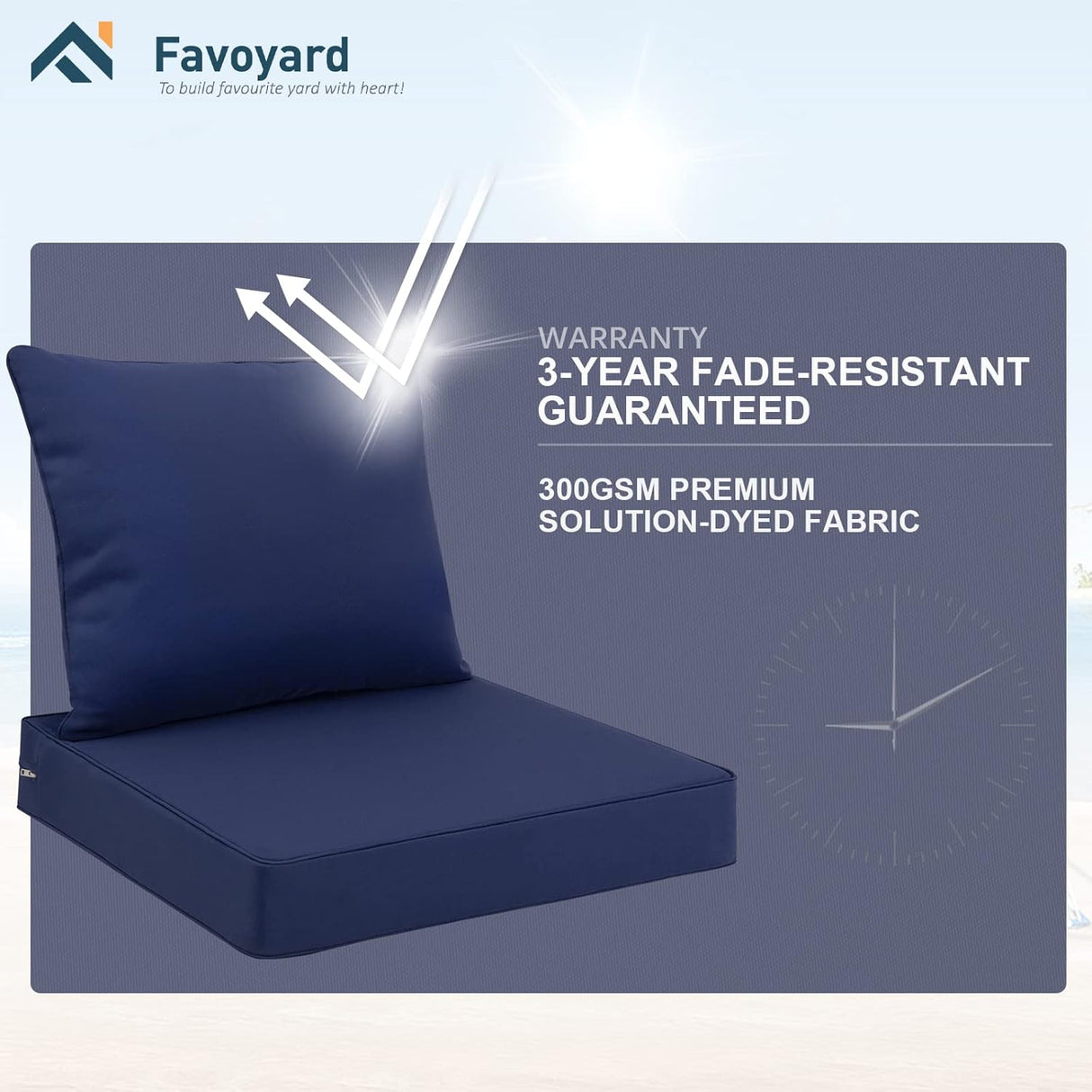 Favoyard Juego de cojines de asiento para exteriores, 22 x 22 pulgadas, impermeables y resistentes a la decoloración, cojines para muebles de patio con funda extraíble, cojín de asiento profundo y
