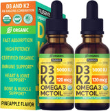 Gotas de Vitamina D3 K2 Orgánica, 5000 IU, 2 Pack, MCT Oil