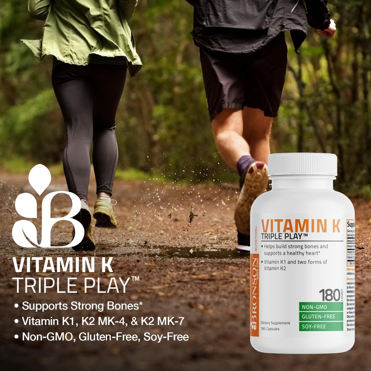 Suplemento de vitamina K2 MK7 Triple Play de Bronson