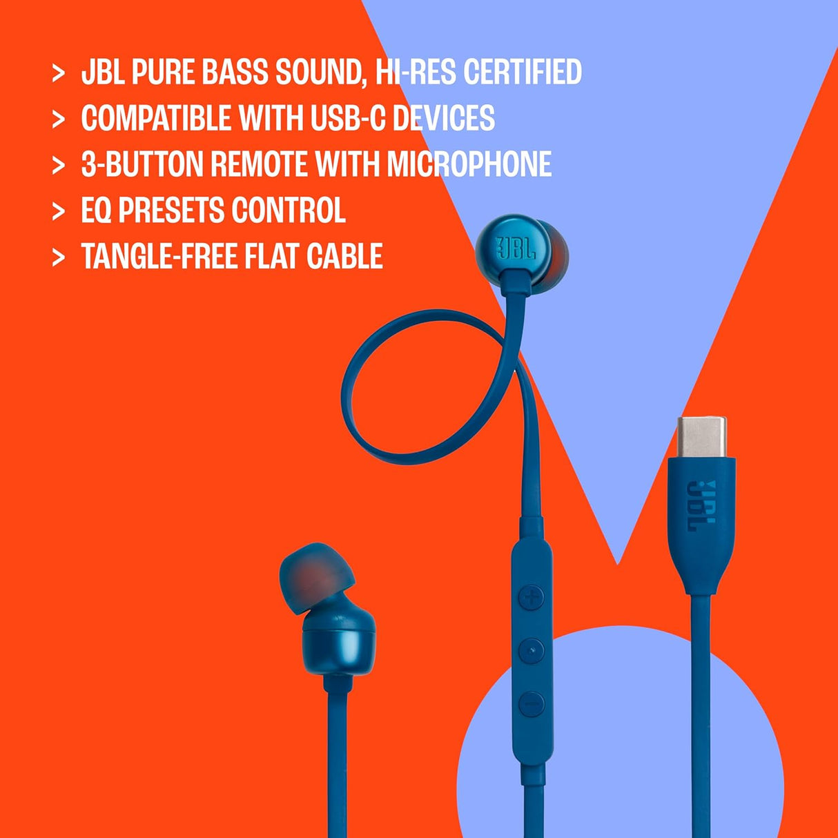 Auriculares in-ear Hi-Res JBL Tune 310C, cable plano, micrófono