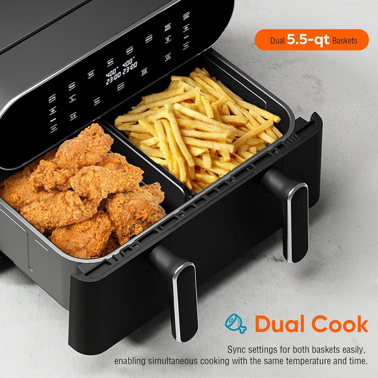 Freidora de aire 11-QT, 8 en 1, con divisor, XL, modelo QT11