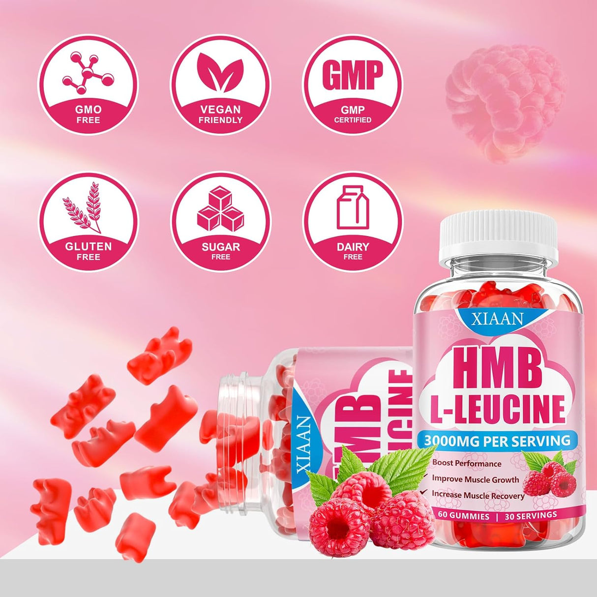 Gominolas HMB y Leucina para músculo, 3000mg, 120u