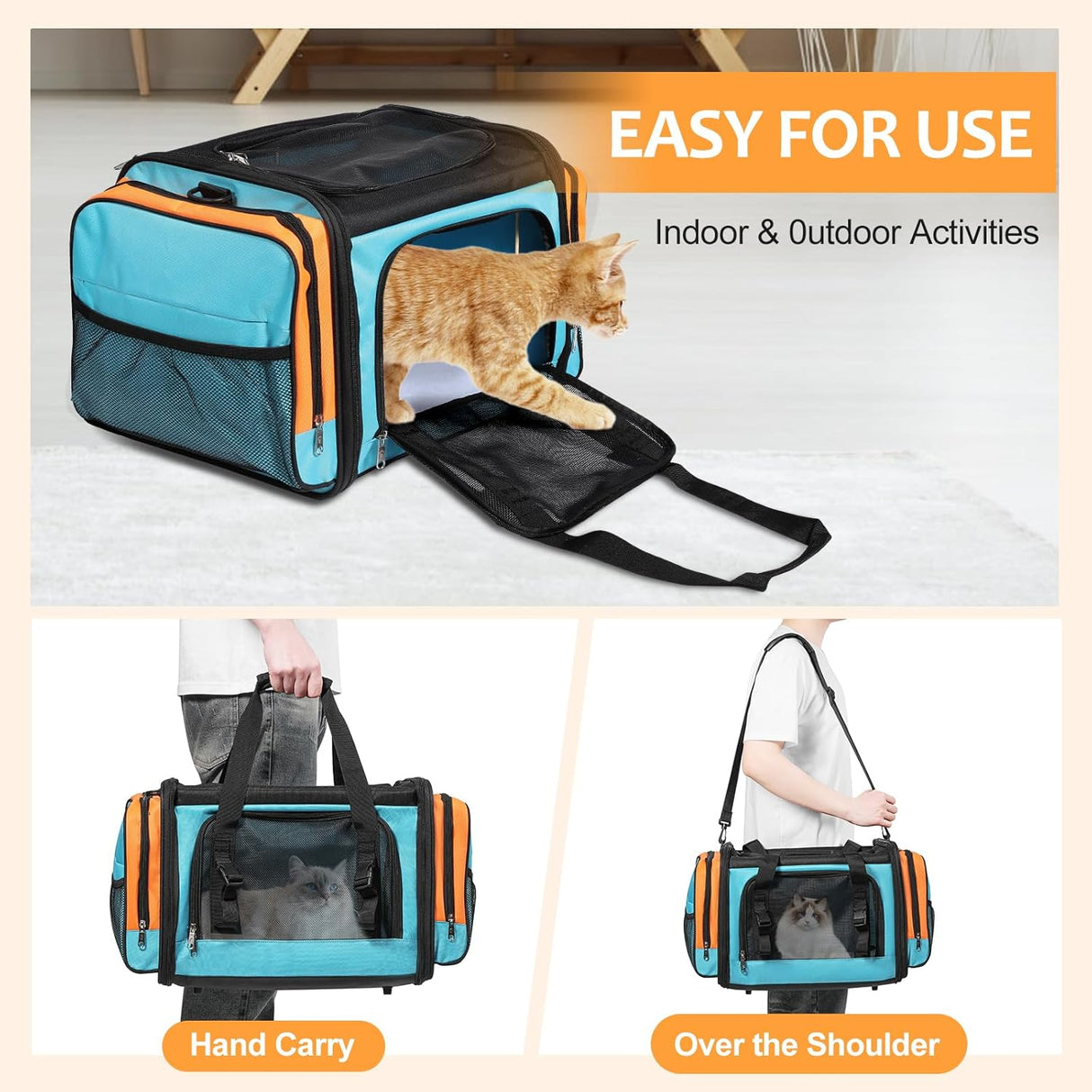 Transportador grande para 2 gatos, suave, colapsable, 23x13