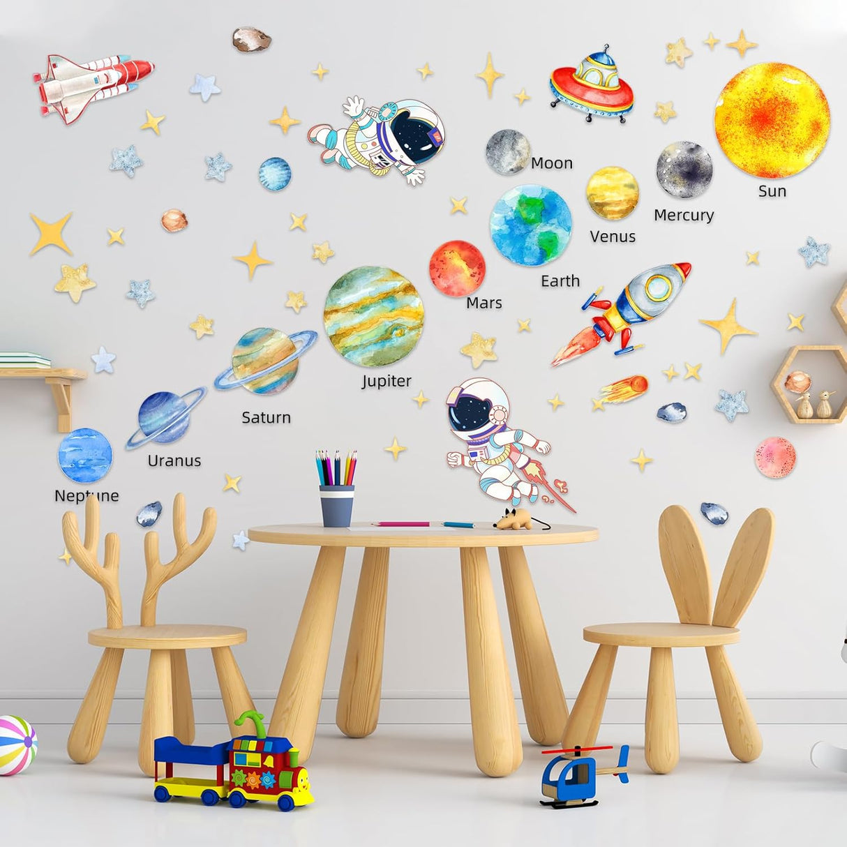 Adhesivo Pared Sistema Solar, Decoración Espacial para Niños