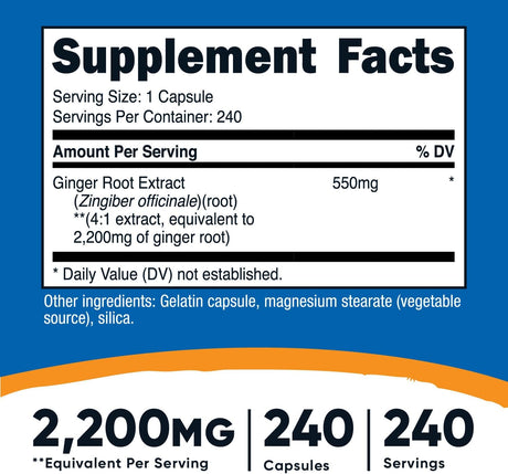 Suplemento Nutricost Extracto de raíz de jengibre 2,200 mg