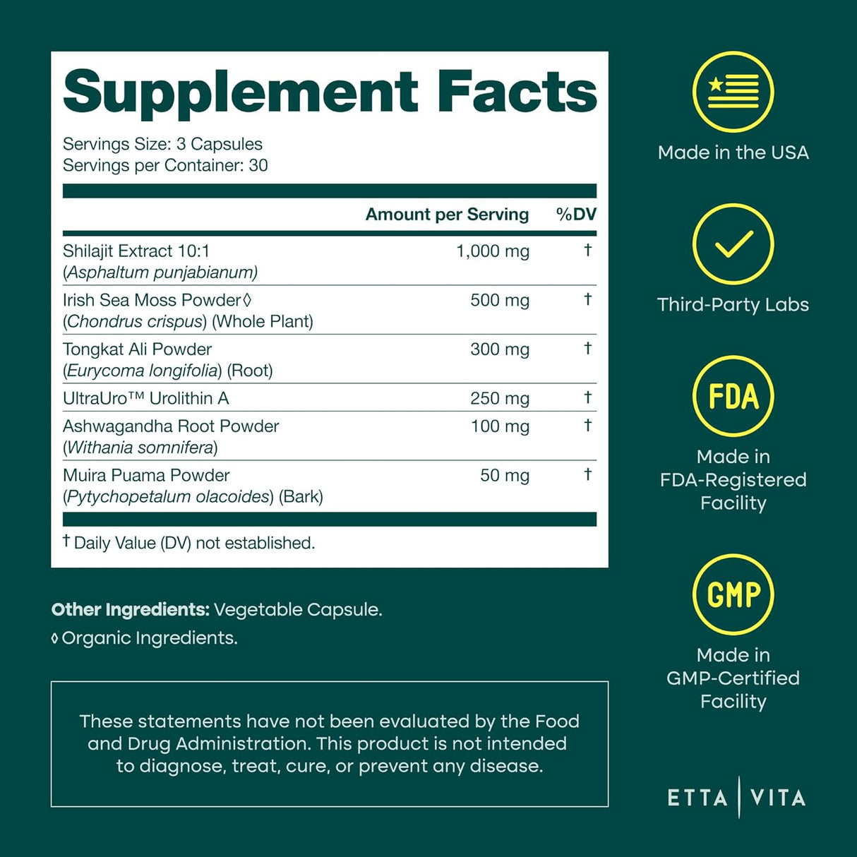 Complejo Antienvejecimiento Urolithin-A con Shilajit, 90 Cápsulas