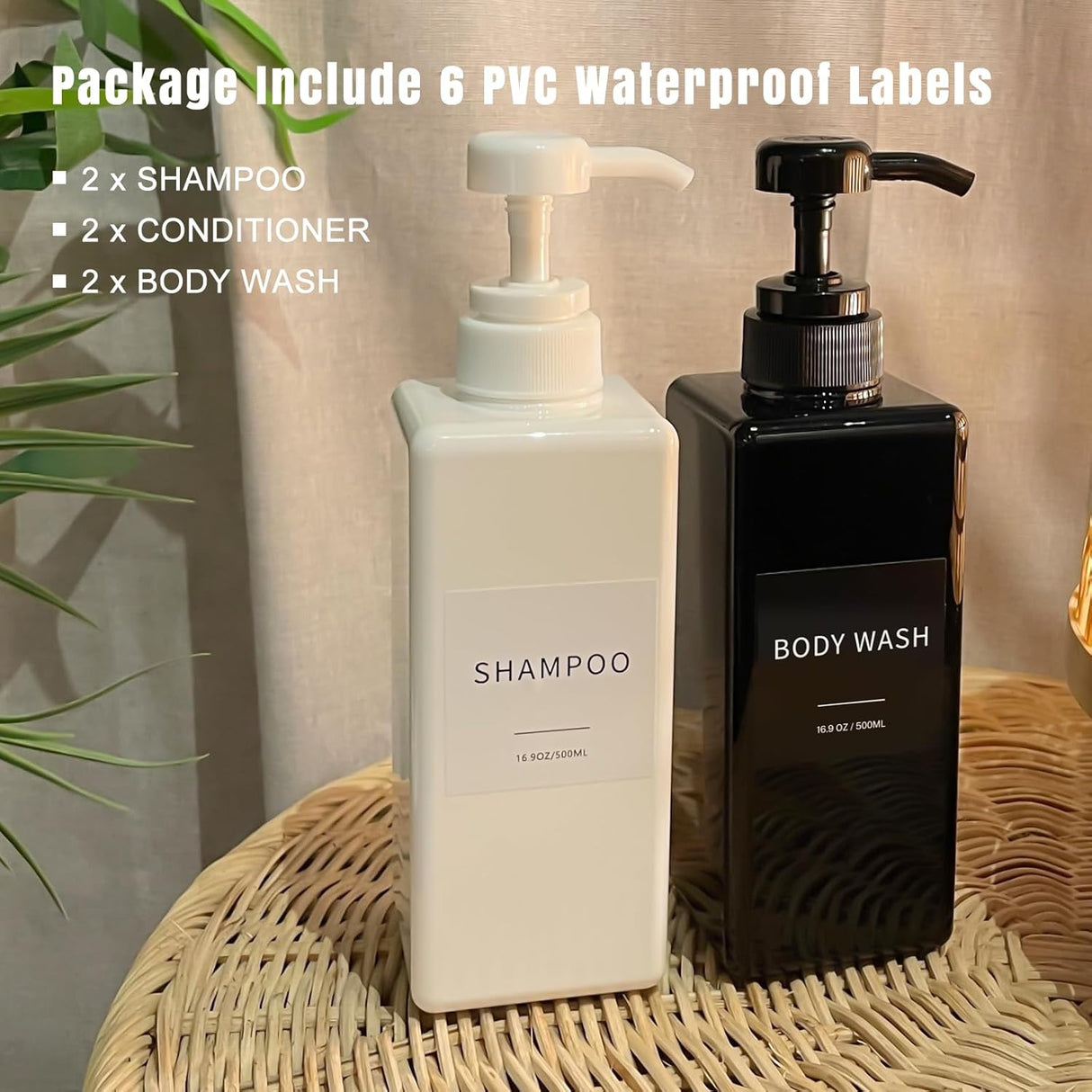 Dispensador de Champú y Acondicionador, Set de 3, 16.9oz