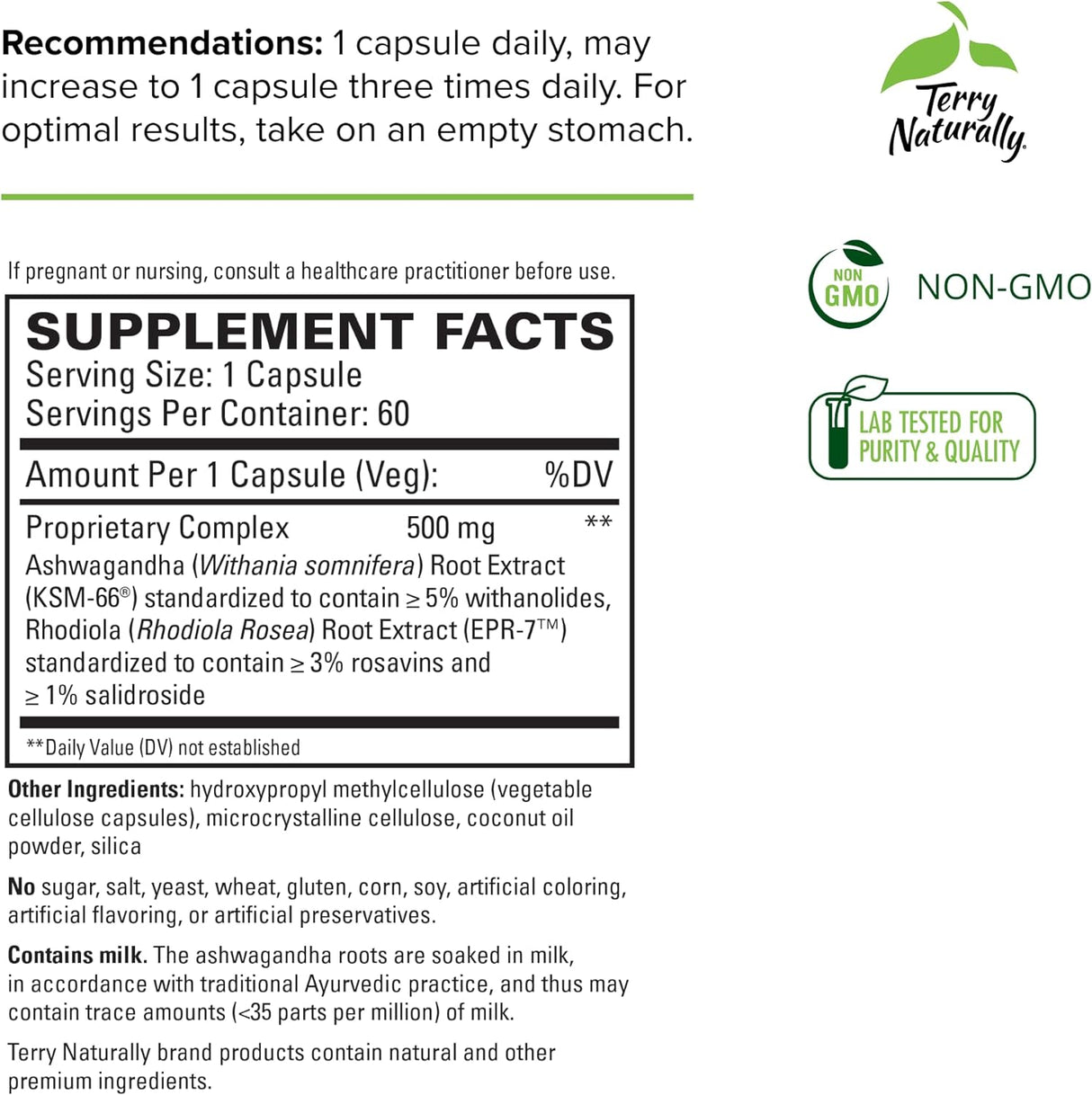 Suplemento Adaptra de Terry Naturall Ashwagandha y Rhodiola