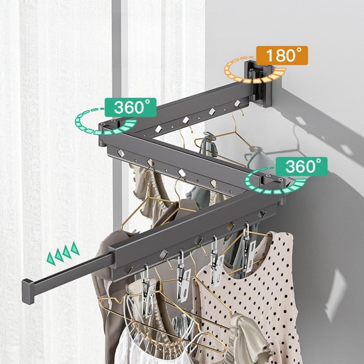 Perchero Plegable de Pared con Brazo Extensible, Modelo A