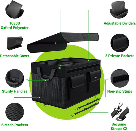 Organizador de Maletero de Coche, Plegable, con Tapa, Grande