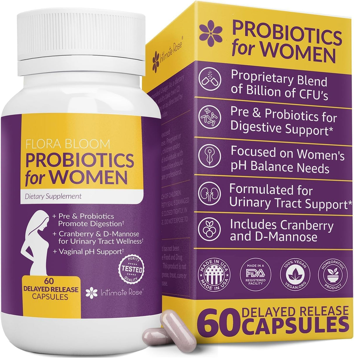 Probióticos vaginales completos para mujeres, con arándano