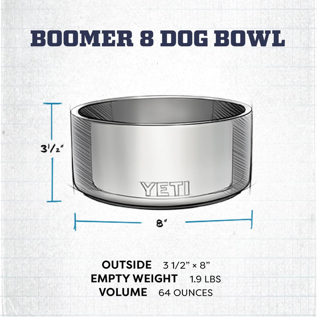 YETI Boomer 8 - Cuenco antideslizante de acero inoxidable para perros, capacidad para 64 onzas, color blanco