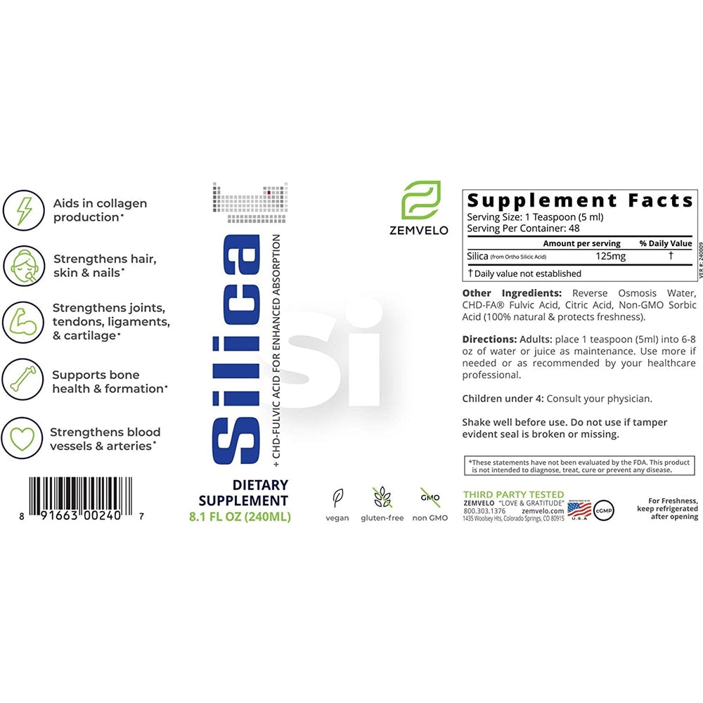 Suplementos Alimenticio Sílice iónica líquida  8 oz