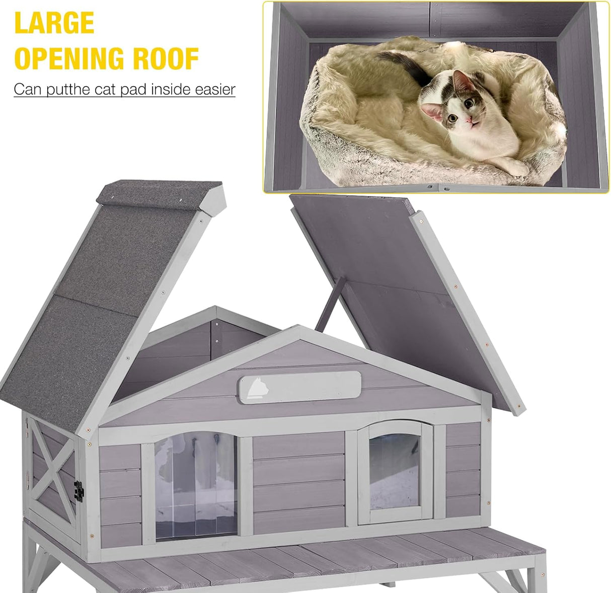 Casa para Gatos Aivituvin, Refugio de Madera 100% para Invierno