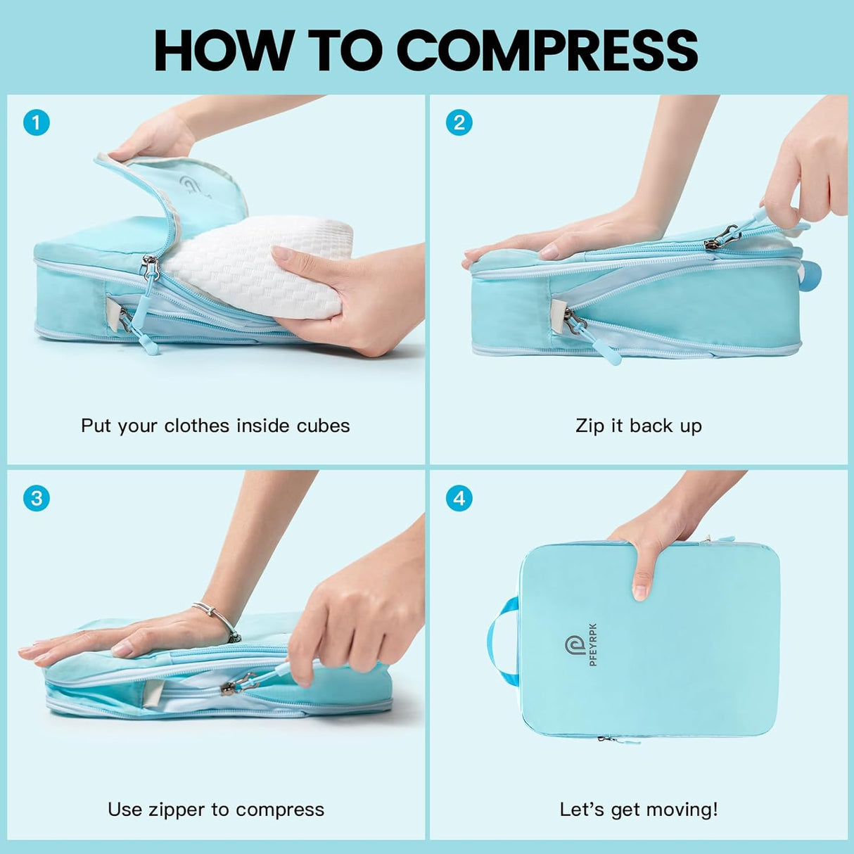 Juego de Cubos Compresores para Viaje, Organizador 7 Piezas