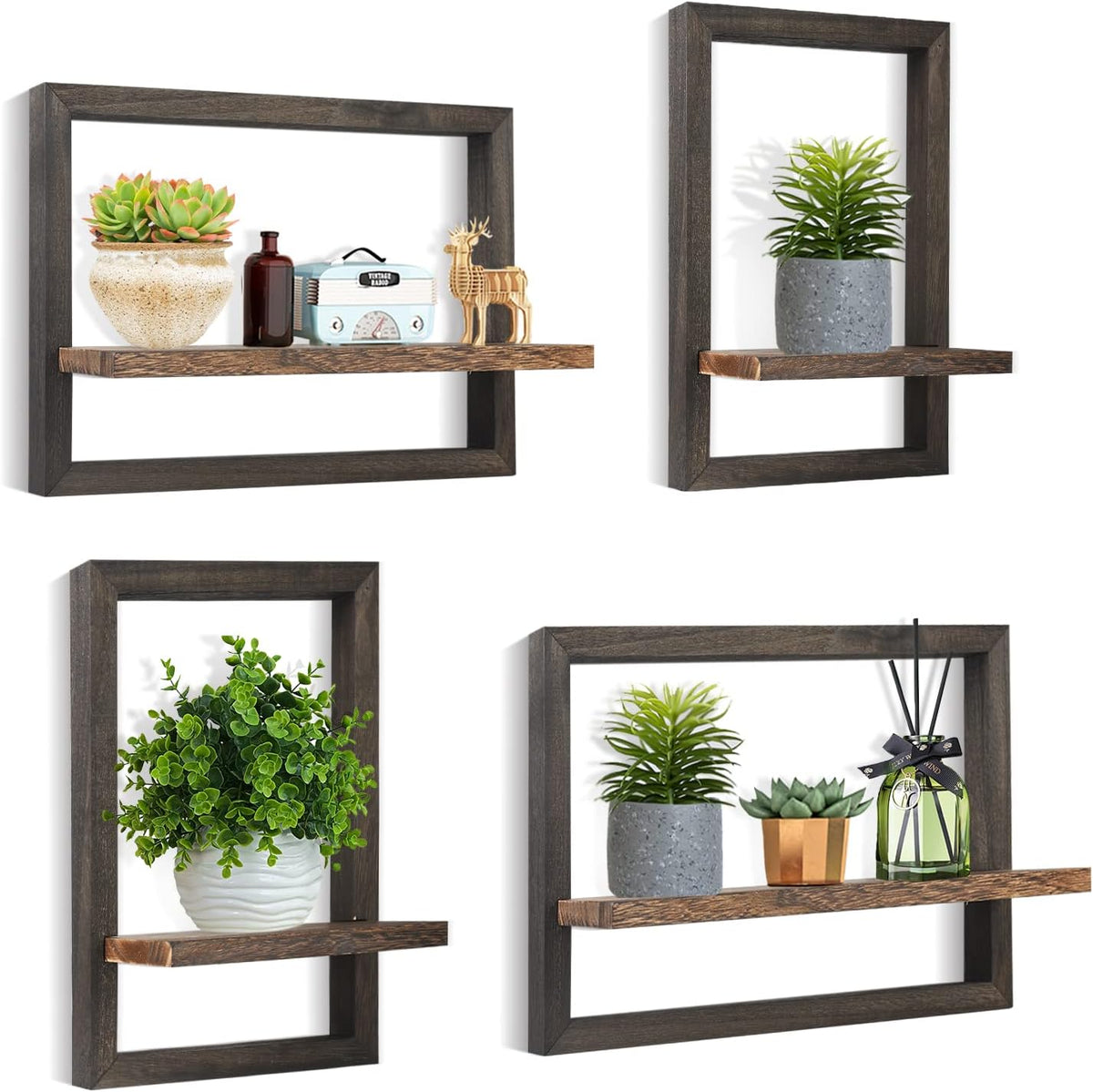 Estanterías Flotantes de Madera Idee-Home, Set de 4 Rústicas