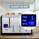 CUSIMAX Tostadora de 4 rebanadas, acero inoxidable, pantalla LED ultra clara y ranuras extra anchas, con paneles de control dobles de 6 ajustes de sombra, función de cancelación/bagel/descongelación, bandejas extraíbles para migas, color negro