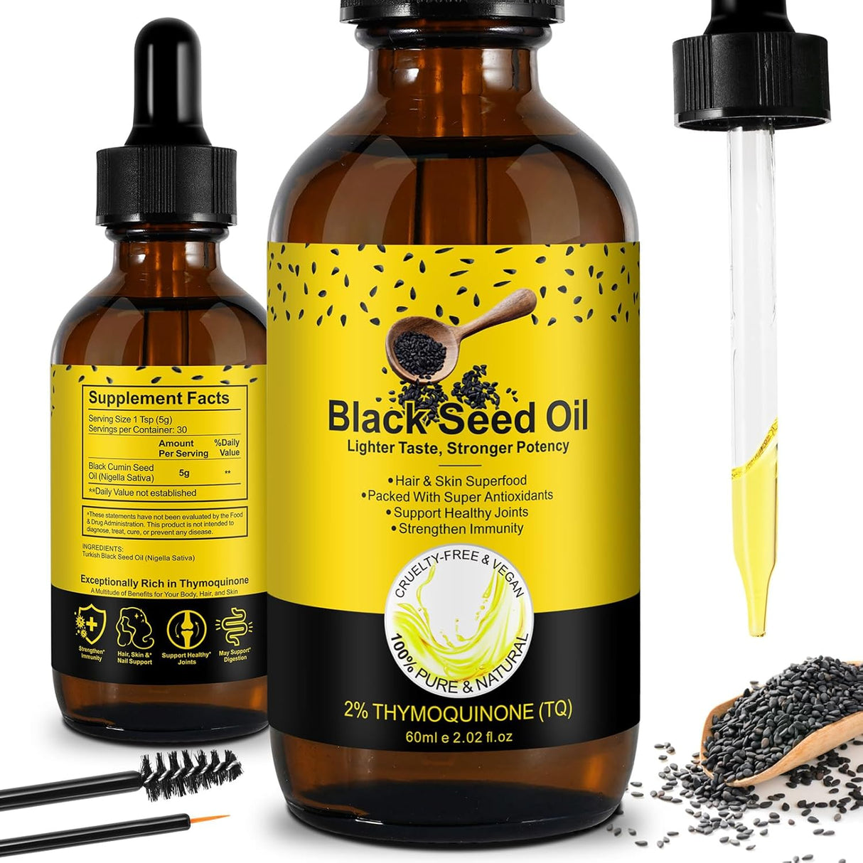 Aceite de Semilla Negra Orgánico, 100% Puro, 250ml, Crecimiento