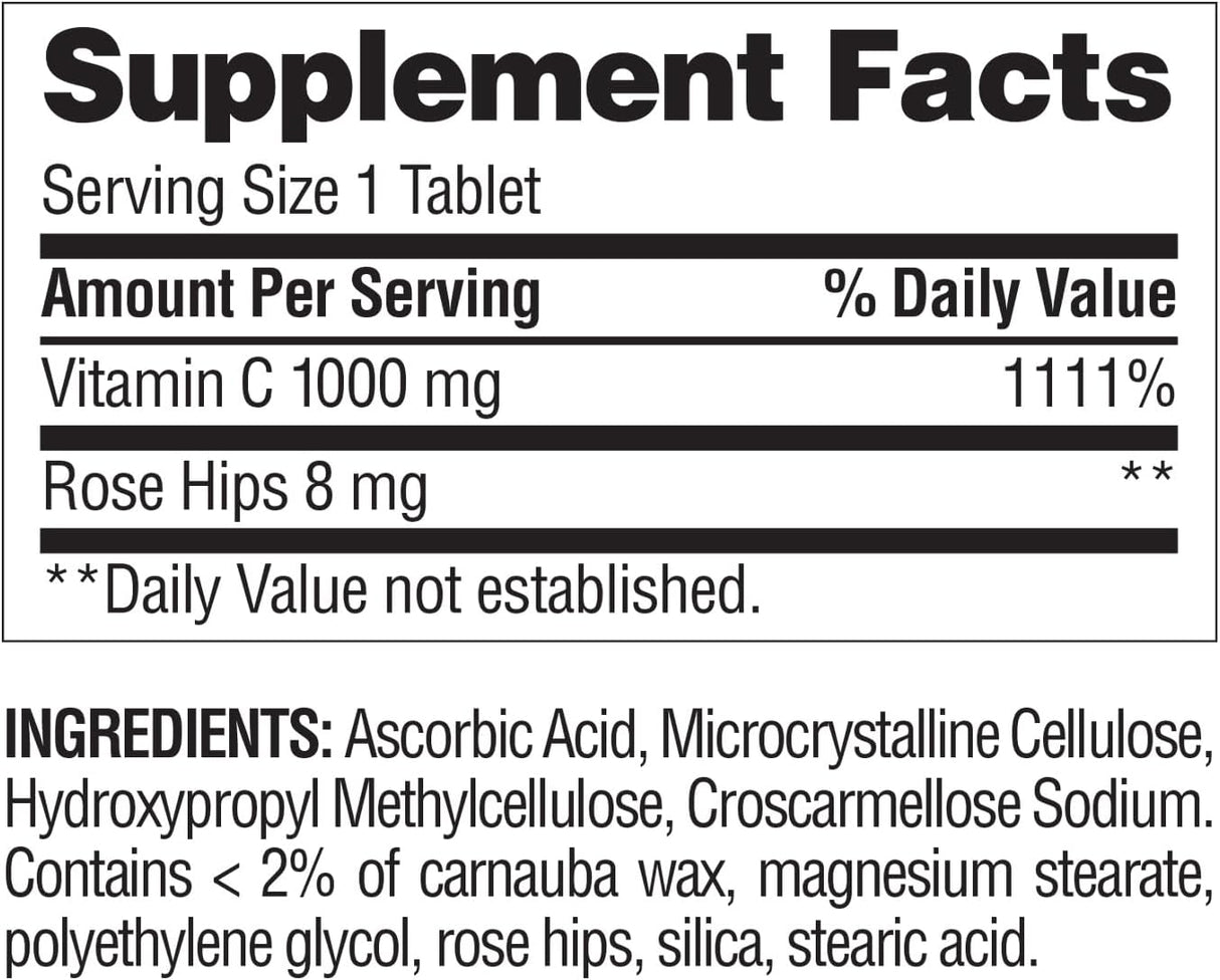Vitamin C 1000 mg con Rosa Hips, 250 cápsulas, Natur's Wonder