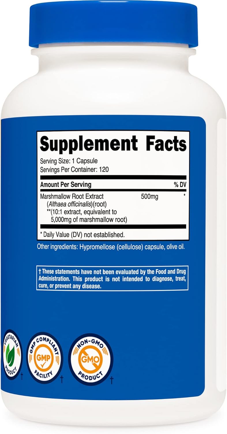 Suplemento Nutricost Raíz de malvavisco de 500 mg, 120 cáp