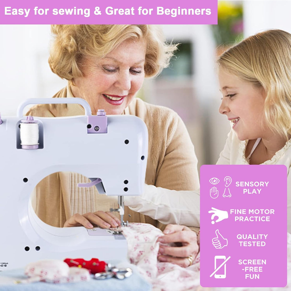 Mini Máquina de Coser para Niños, 12 Puntadas, Kit Incluido