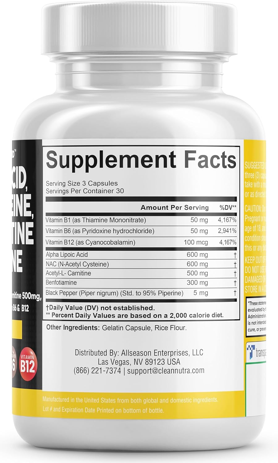 Suplemento Nerve Support 600mg - 90 Caps - Hecho en EE. UU.