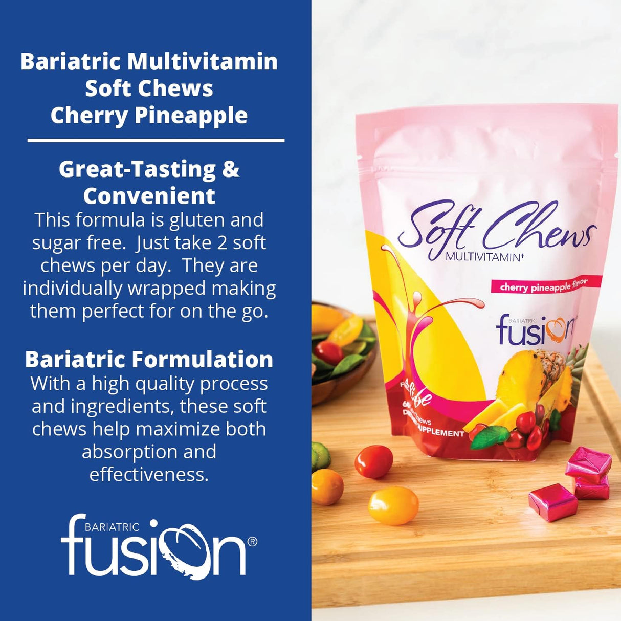 Vitaminas Masticables Bariatric Fusion Sabor Cereza Piña 60 Unidades