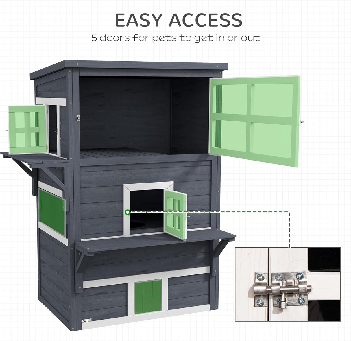 Casa para Gatos 3 Niveles PawHut, Refugio Exterior con Techo
