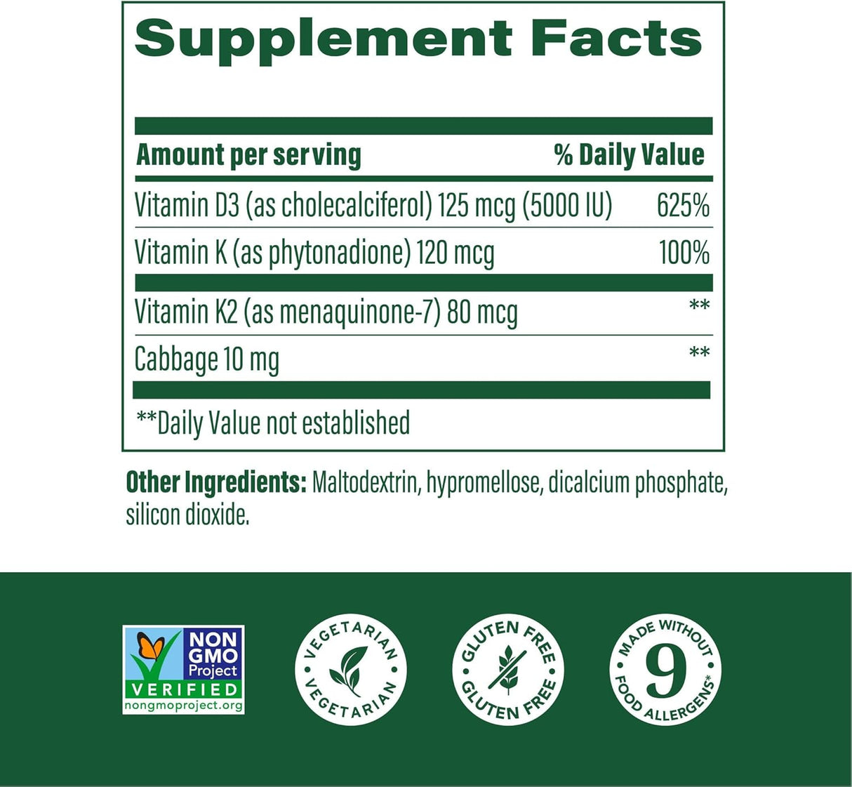 MegaFood Vitamina D3 5000 IU Suplemento Vegetariano K2, 60 cápsulas