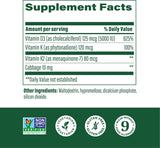 MegaFood Vitamina D3 5000 IU Suplemento Vegetariano K2, 60 cápsulas