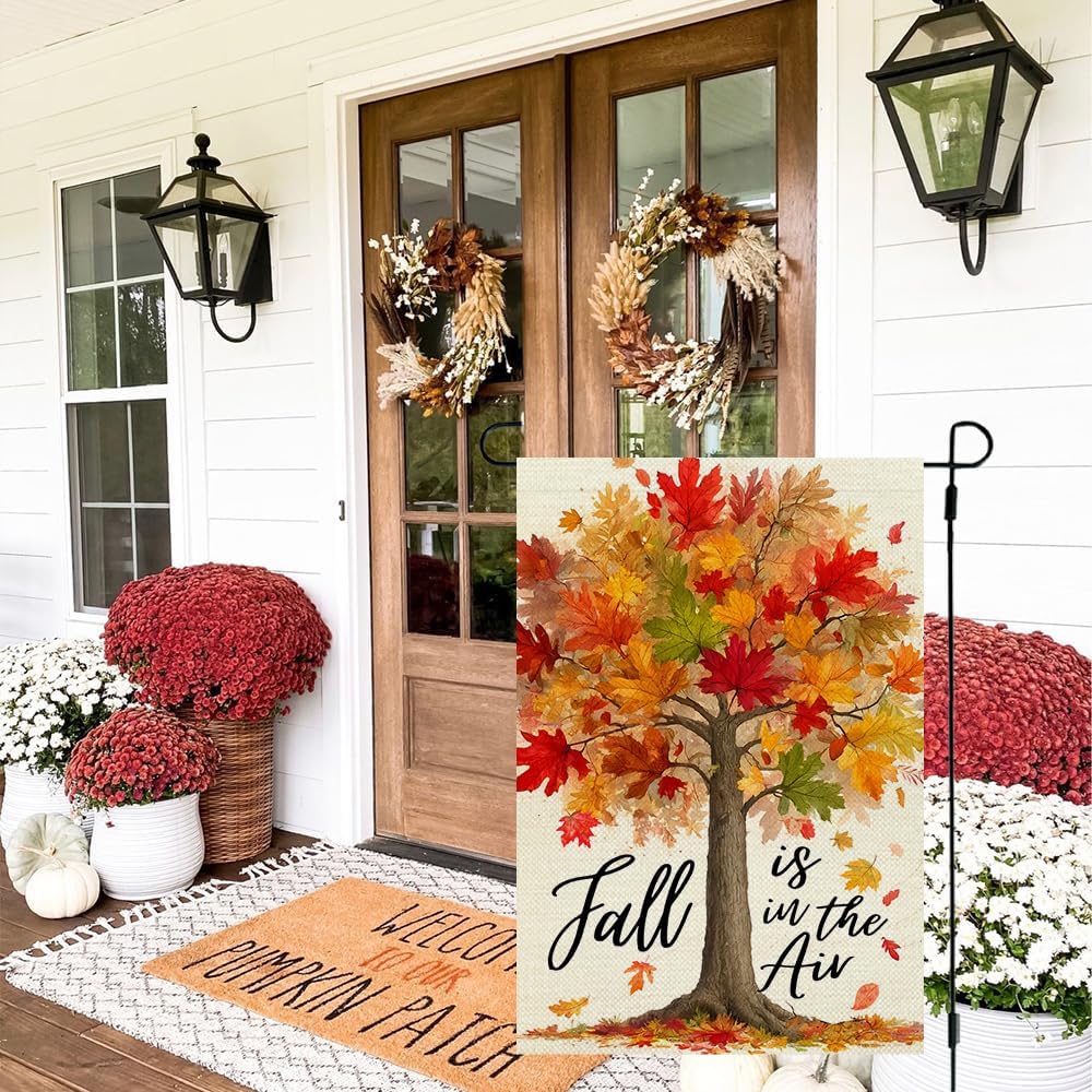 Bandera de jardín de otoño con hojas de arce, 12x18 pulgadas