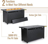MFSTUDIO Juego de muebles de patio de 6 piezas con mesa de fogata de gas de 45 pulgadas (hasta 7 asientos), sofás de conversación de metal para exteriores con 1 sofá de 3 asientos, 2 sillas mecedoras y 2 otomanas