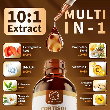 Cortisol Supplements, 21 en 1, Ashwagandha, L-Theanine, 60ml
