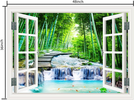 Vinilo Autoadhesivo Ventana Tropical, Decoración 3D, 36×48