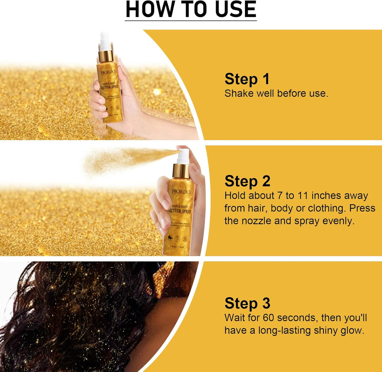 Spray de purpurina brillante corporal Pjordo