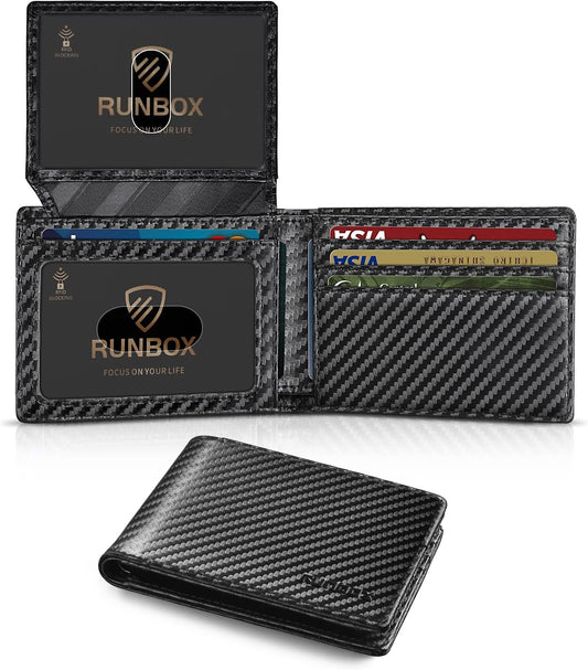 Billetera RUNBOX para Hombre Slim RFID 2 Ventanas ID con Caja