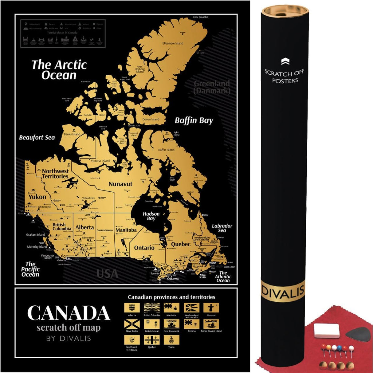 Póster Rascable de Canadá 24x16 con Parques Nacionales