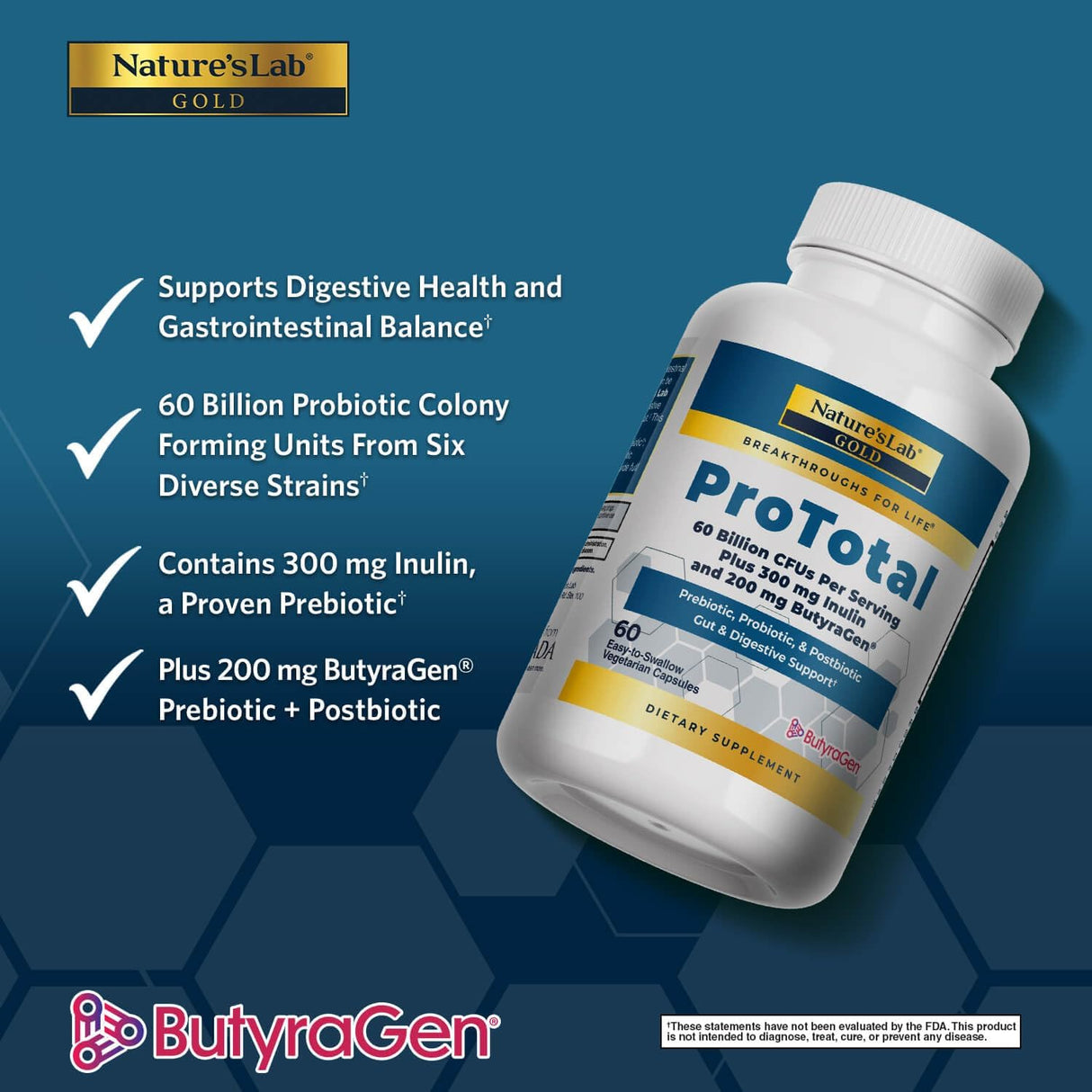 Nature's Lab Gold ProTotal - Probiótico 60 Mil Millones CFU